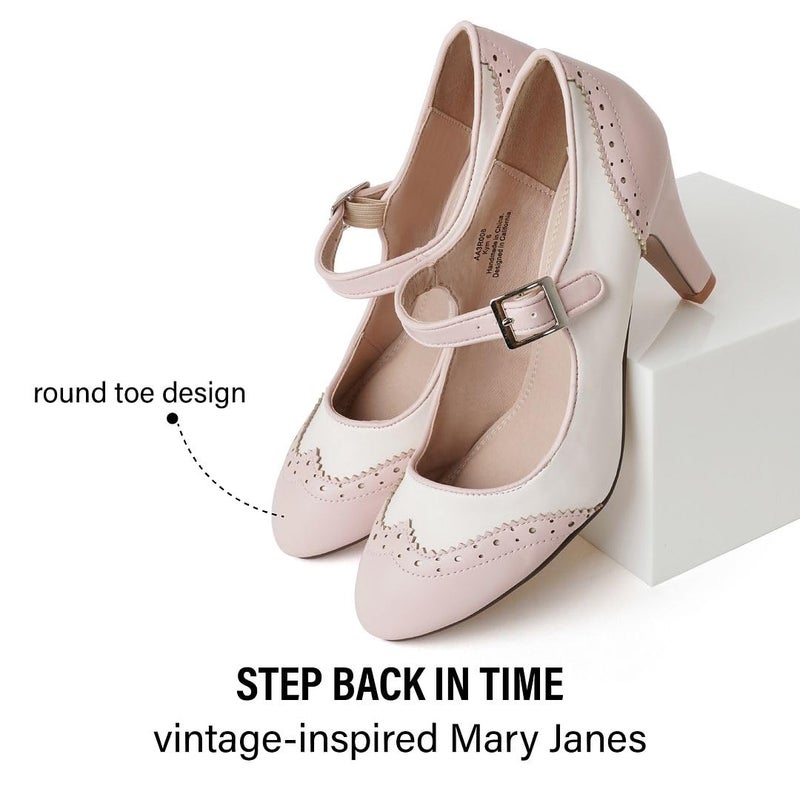 J. Adams Kym Mary Jane Shoes Women Oxford Pumps - Cute Low Kitten High Heels - Retro Vintage Shoes for Women 1950s Mary Janes Round Toe Shoe with Ankle Strap - Image 5